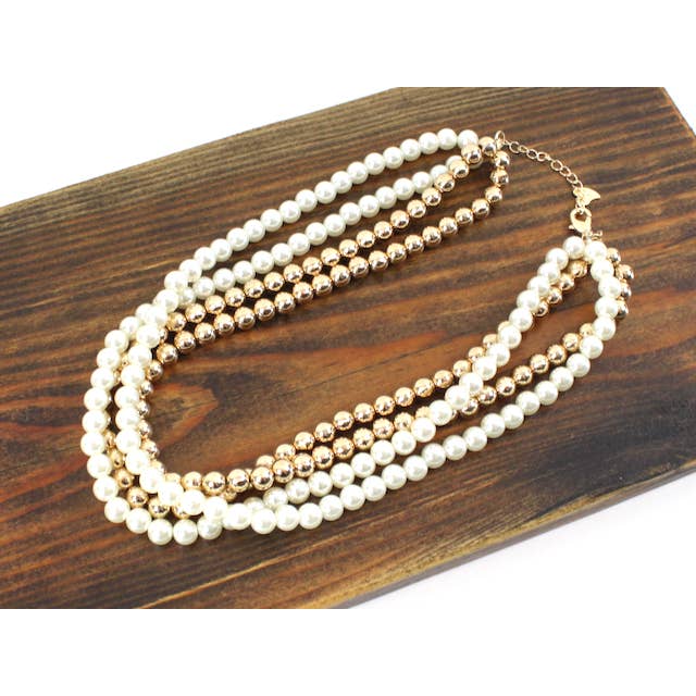 Pretty Persuasions - Wholesale Beaded/pearl necklace - N25279 4 Row Half/Half Faux Pearl Beaded Statement Necklace1
