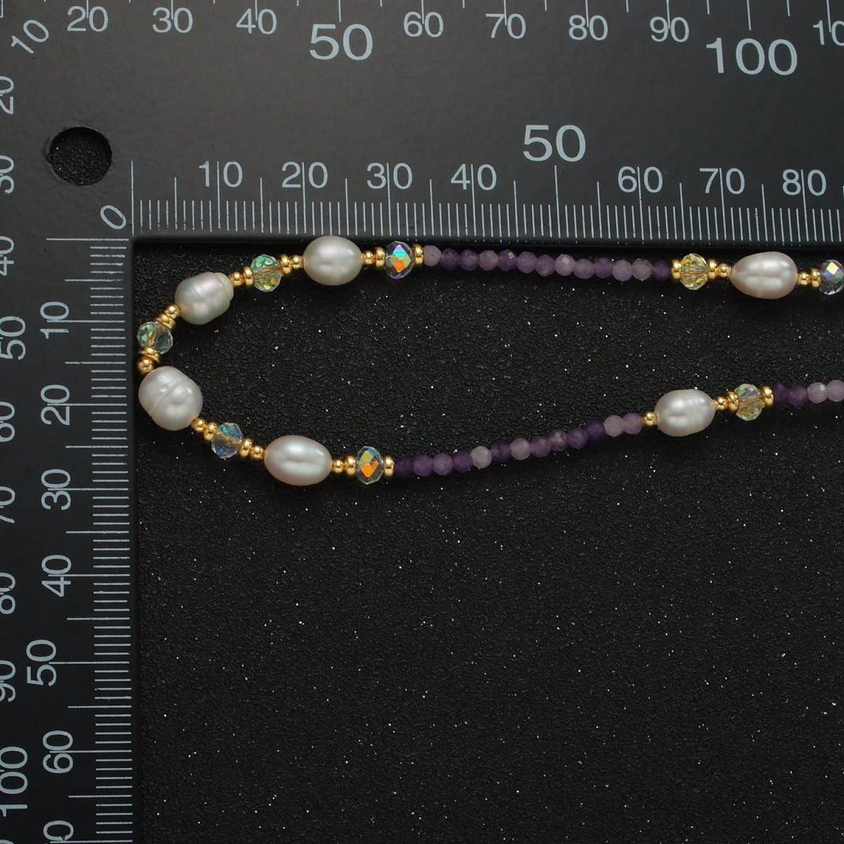 Aim Eternal - Vente Collier de perles - Collier chaîne en perles d'améthyste violette fait main avec perle d'eau douce 40 cm avec rallonge | WA25744