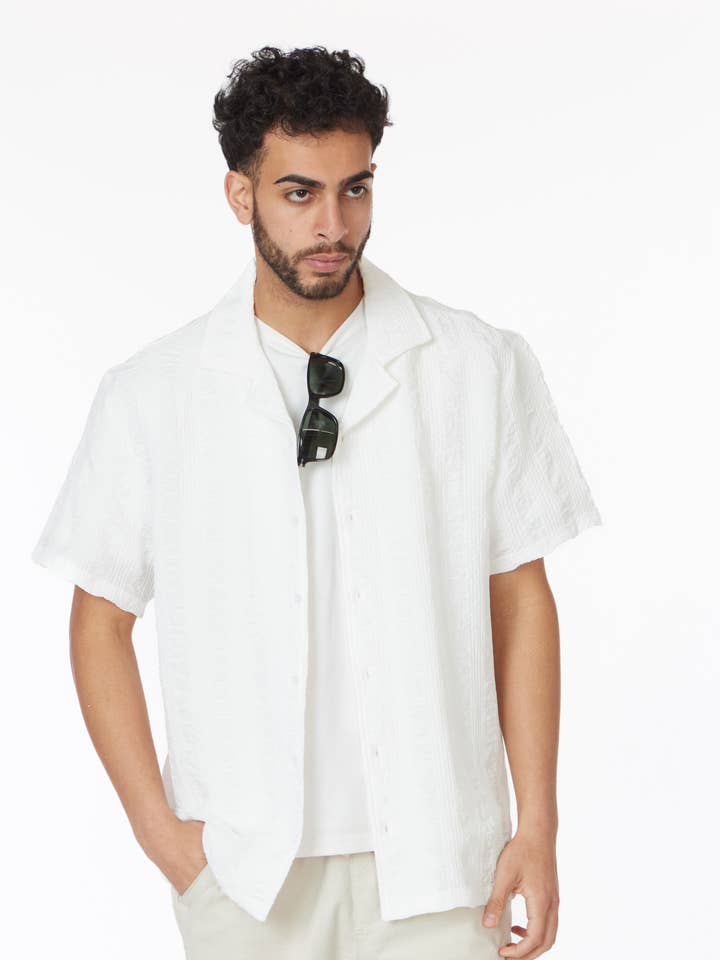 Crochet/Textured Short Sleeve Men's Shirt for wholesale on Faire