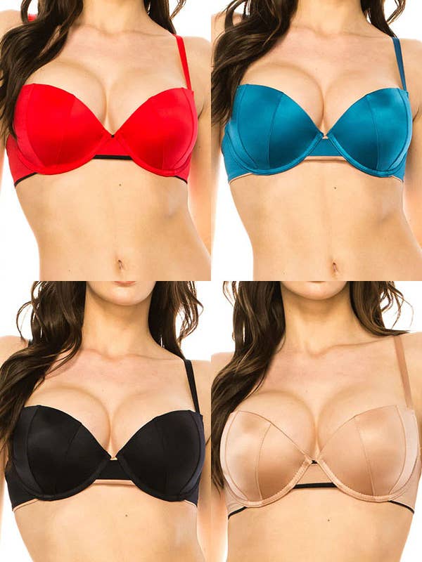 Lot de 4 soutiens-gorge push-up bicolores bonnet B C-90048-BRA-BC-4 pour la vente par Best Underwear Line