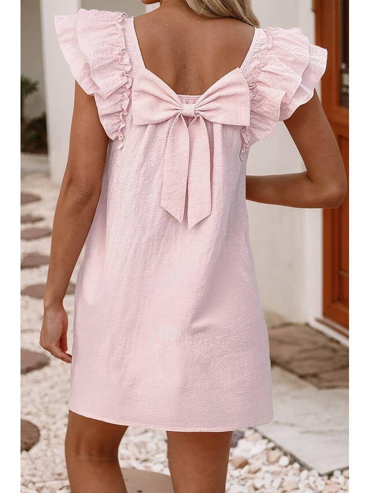 Little Daisy Closet - Wholesale Dress - Women's - LDC Textured Flutter Sleeve Square Neck Bow Back Mini Dress
