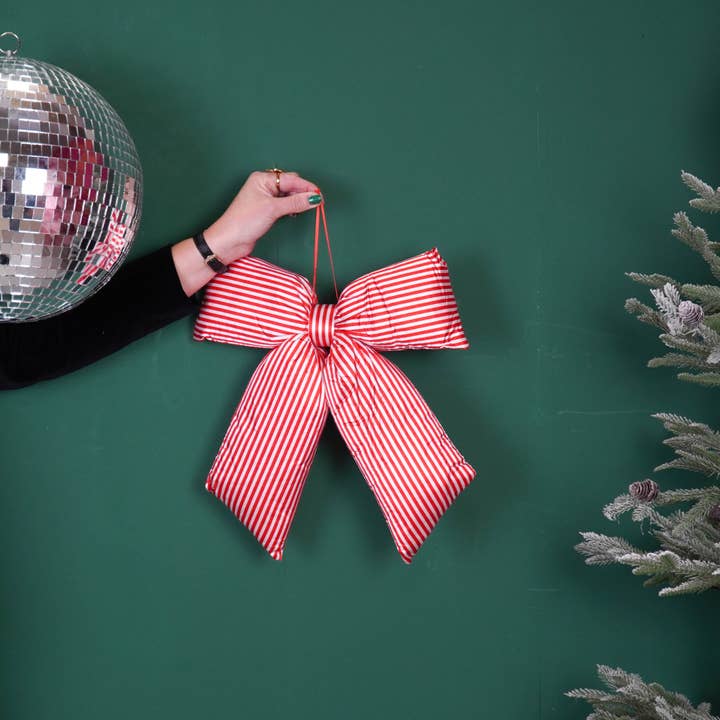 Housevitamin bv - Wholesale Christmas Decoration - Christmas Decoration - Striped Bow - Red/White - Polyester - 32x40cm3