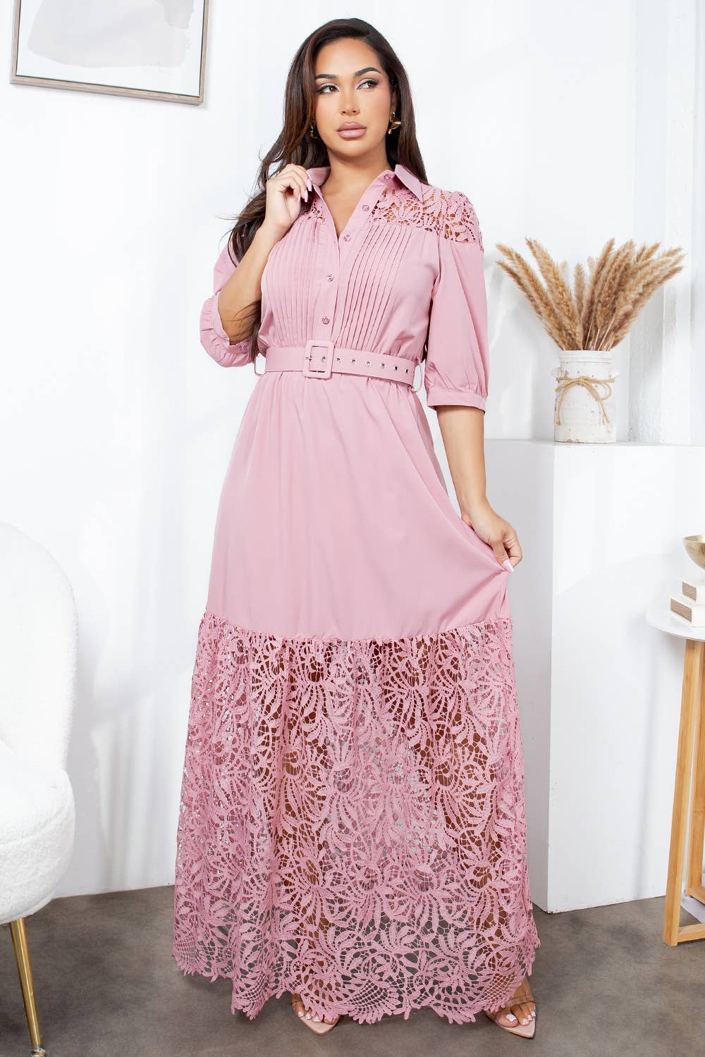 Fashion Space - Vendita all'ingrosso Vestito - Donna - Abito lungo elegante a maglia unita da donna11