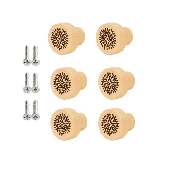 6 pomelli per cassetti in legno con motivo floreale, 35x25mm per la vendita all'ingrosso da parte di Atelier HM Design