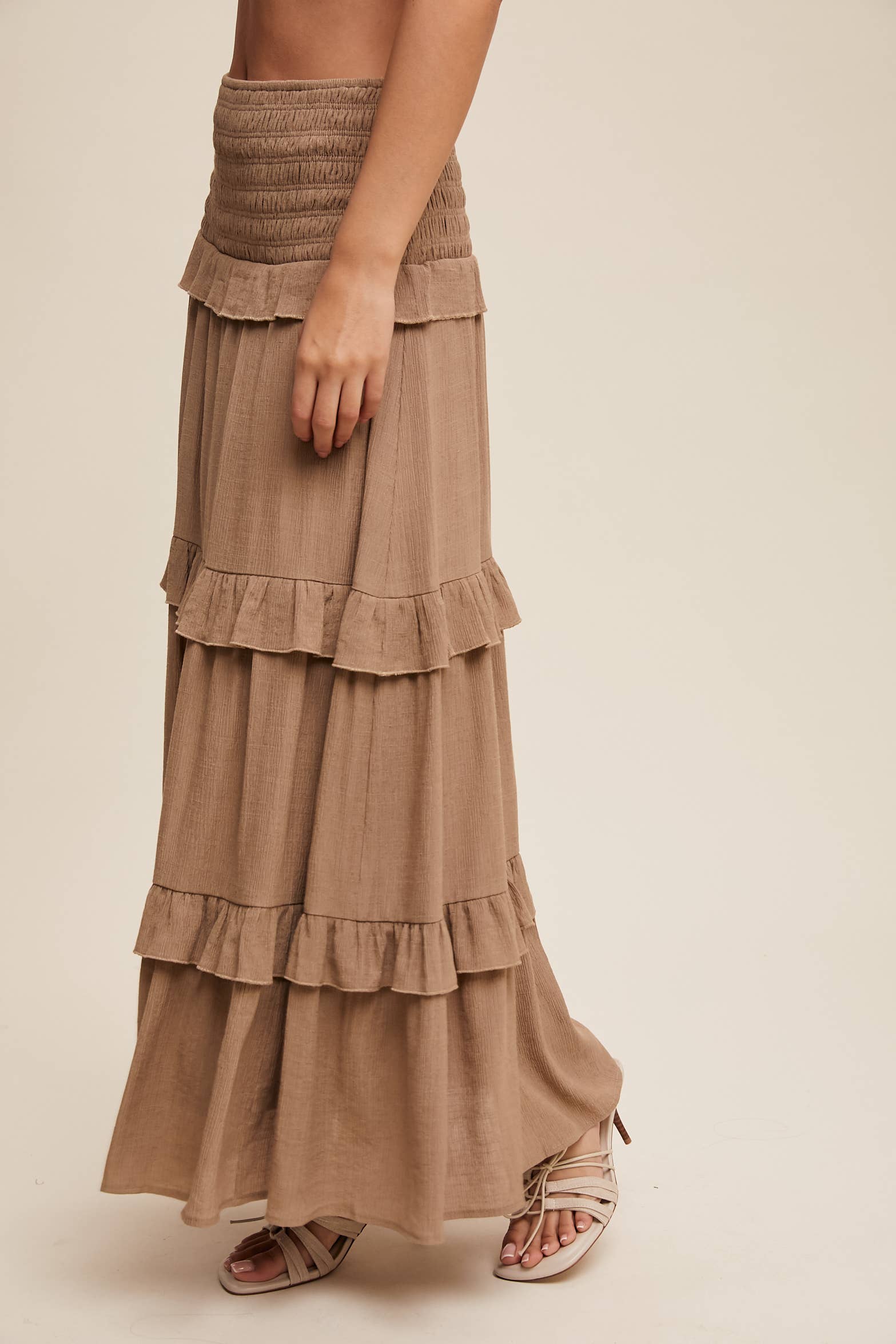 Listicle - Wholesale Skirt - Women's - 2-Way Smocked Ruffle Tiered Midi Dress or Skirt3