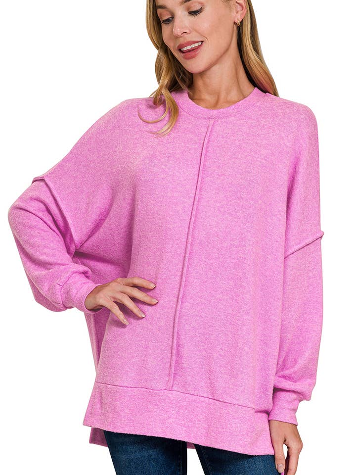 ._ Børstet Hacci Oversized Sweater med rygmærke for engroshandel hos 42POPS