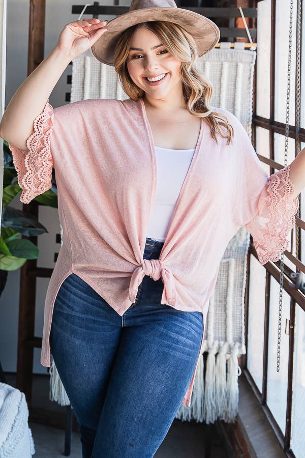 7th Ray – Engroshandel Cardigan - Dame – [PLUS SIZE] Cardigan til kvinder med blondeærmer til hverdagsbrug T4485XL4