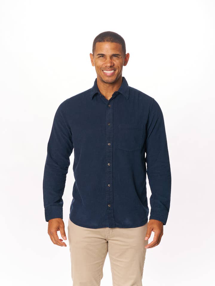 Habor Blue Coastal Corduroy Button-Down Shirt for wholesale by Vustra