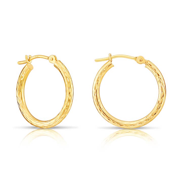 14K Yellow Gold Engraved Hoop Earrings for wholesale by NY Gold & Silver Trading Inc.
