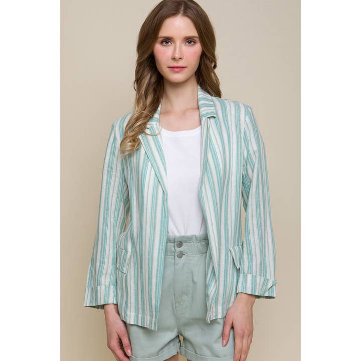 Linen Stripe Roll-Sleeve Blazer for wholesale by Apolline