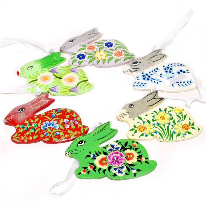 Handmade Rabbit Flat Hanging Floral Easter Decorations for wholesale by Fair to Trade Ltd