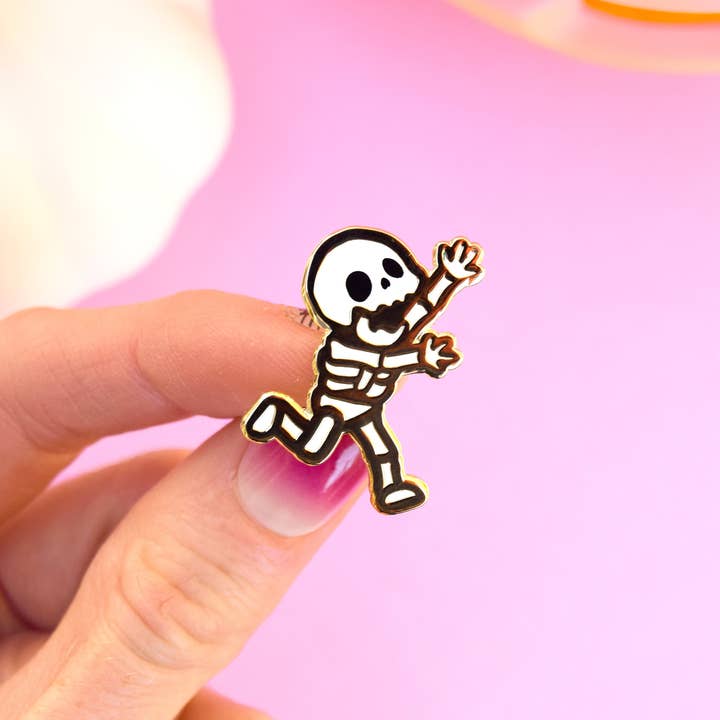 Gimme Candy Skeleton Halloween Enamel Pin for wholesale by Sugarnova