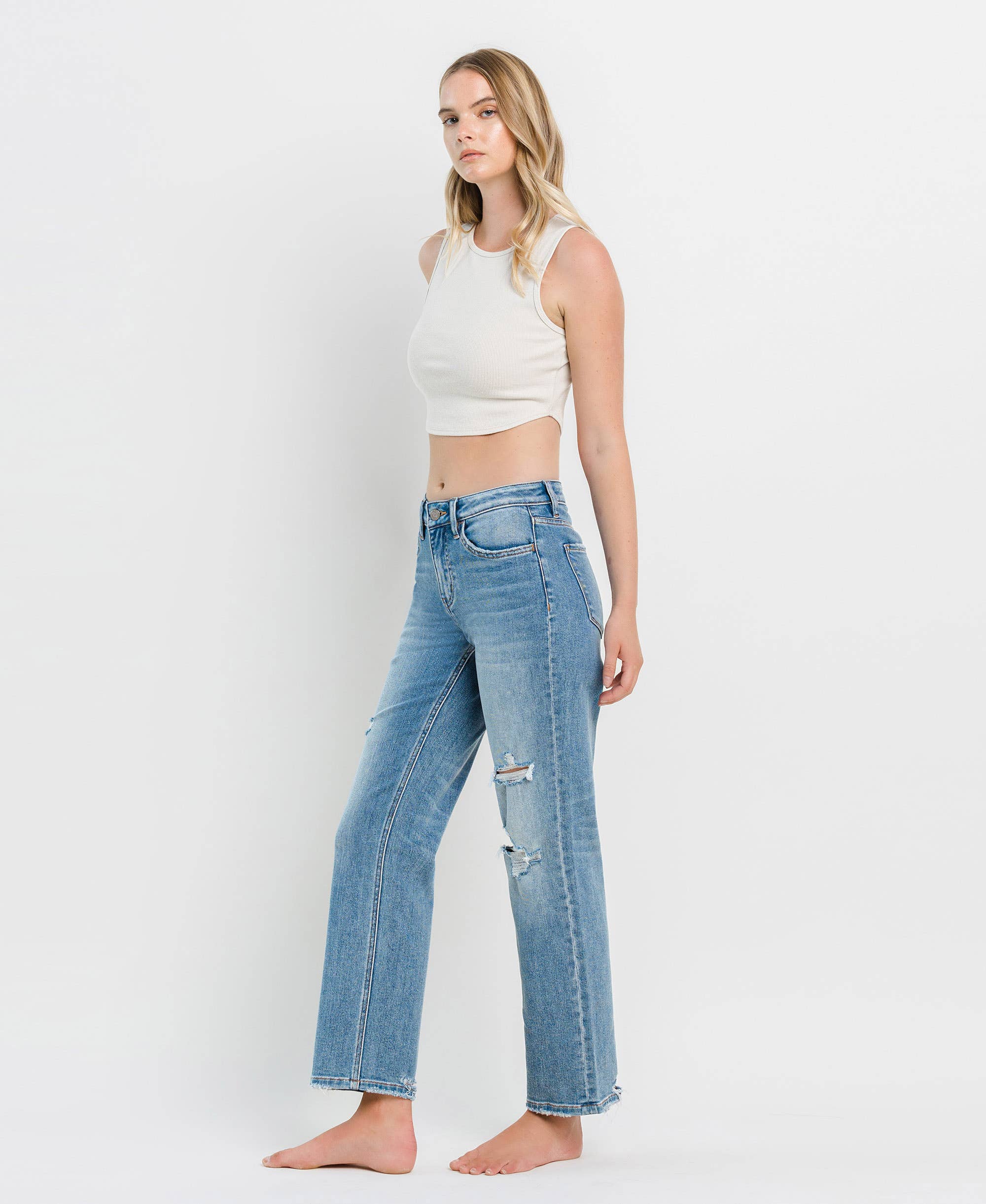 JOYSOME HIGH RISE DISTRESSED SLIM WIDE JEANS T6238 for wholesale on Faire7