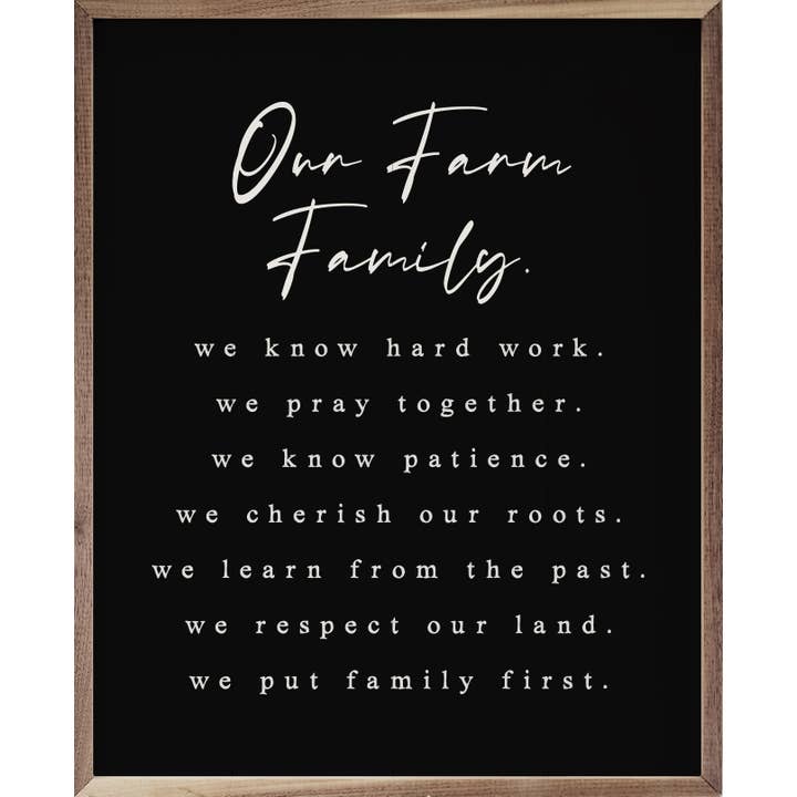 Our Farm Family Values Black for wholesale by Kendrick Home