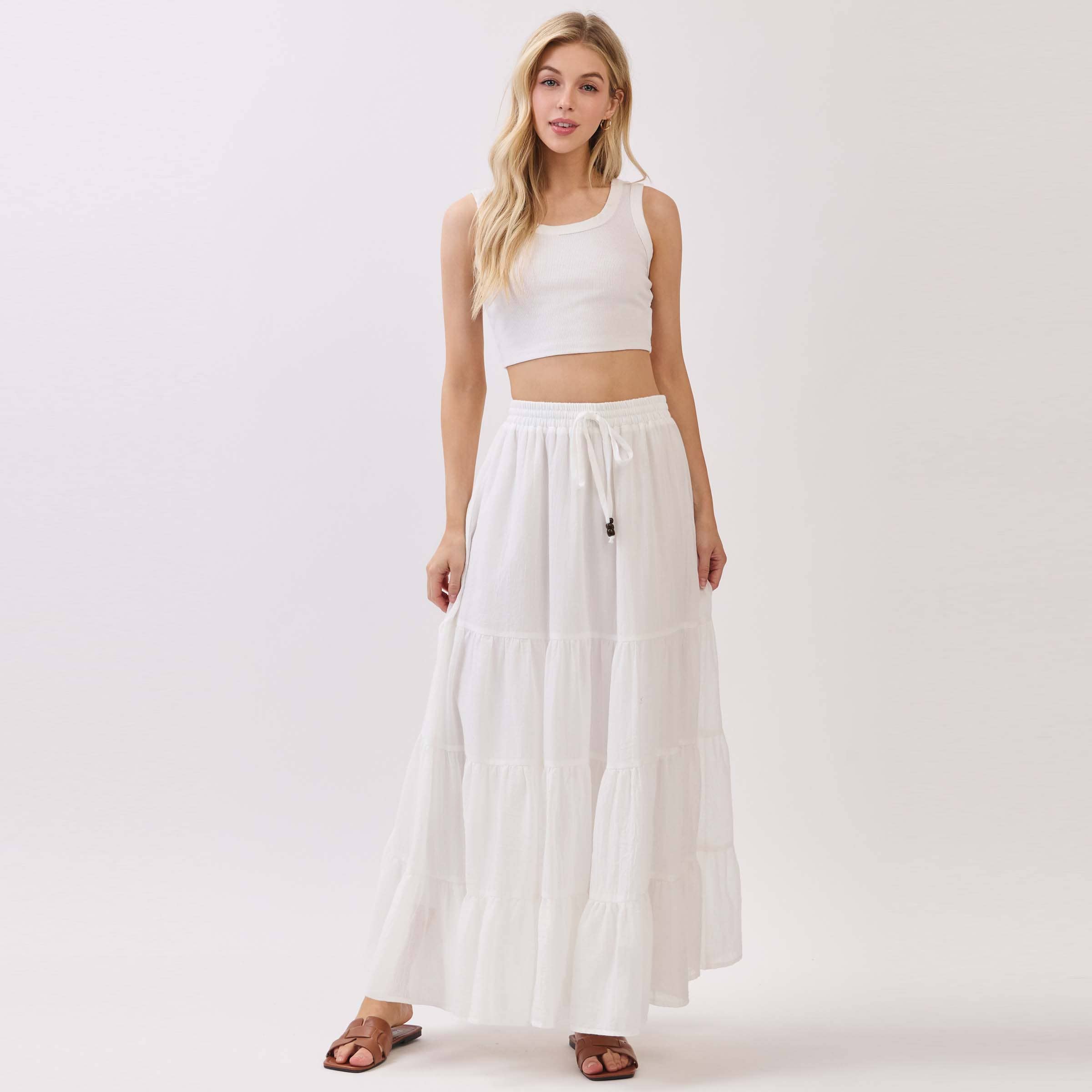 Final Touch - Wholesale Skirt - Women's - Tiered Coconut Tie Detail Maxi Skirt - VS30090