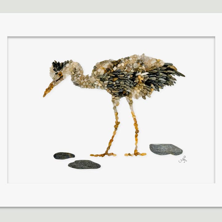 Wade the Heron | Coastal Heron Art Matte Print for wholesale by Coastal art co.
