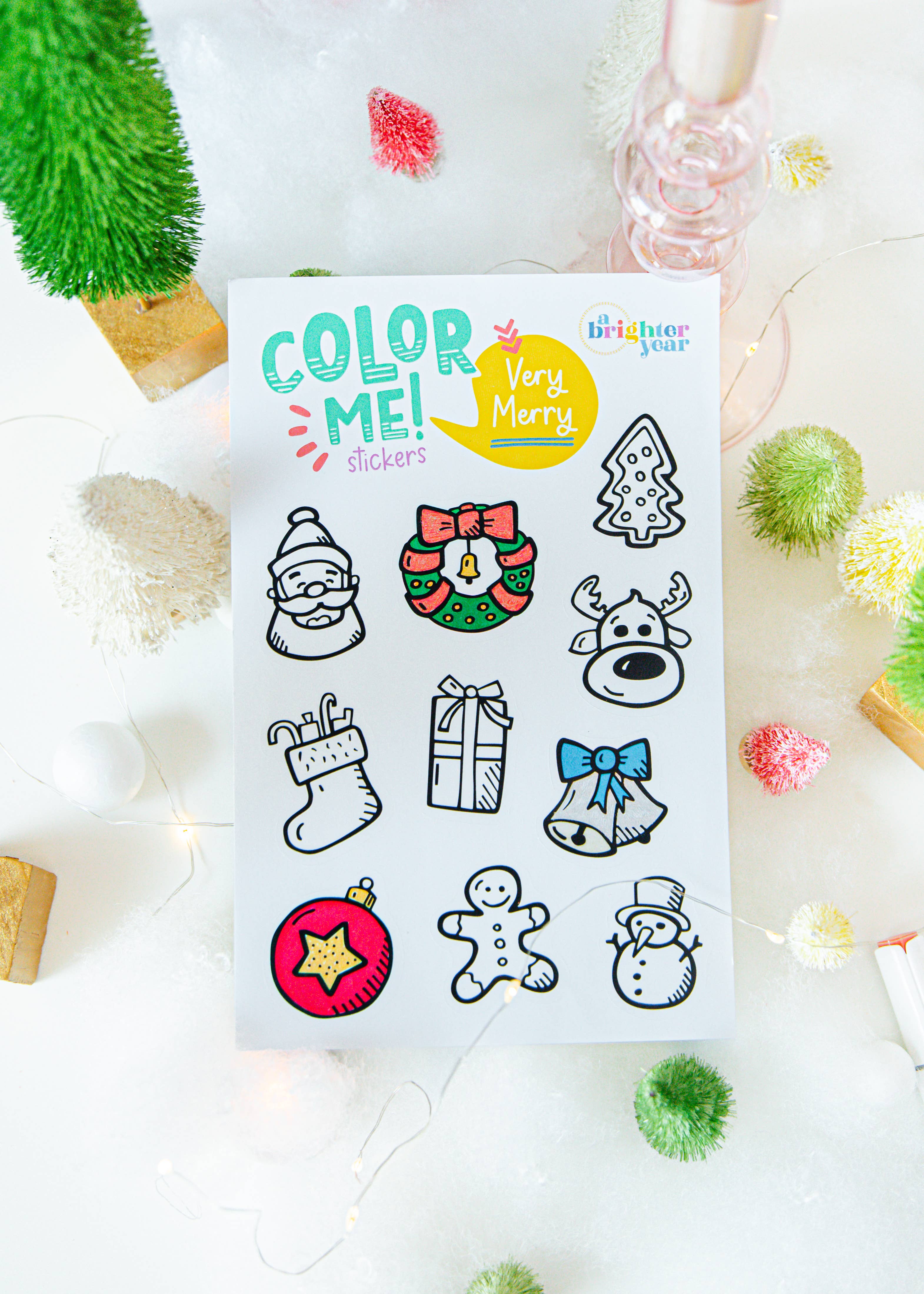 A Brighter Year – wholesale Klistermärke – Färglägg ditt eget mycket glada klistermärkesark - Julklapp 20251