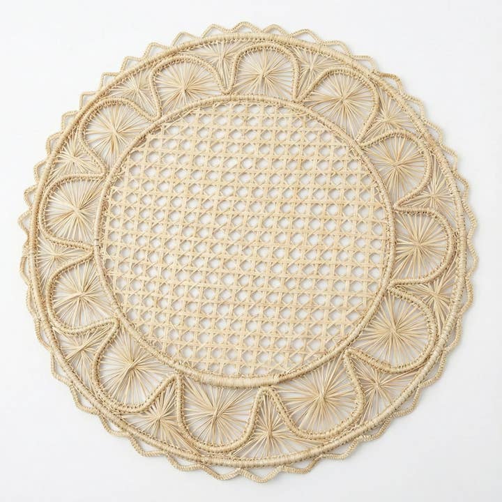 Suns handgewebtes Iraca-Platzset für den Großhandel von Macondo Forever