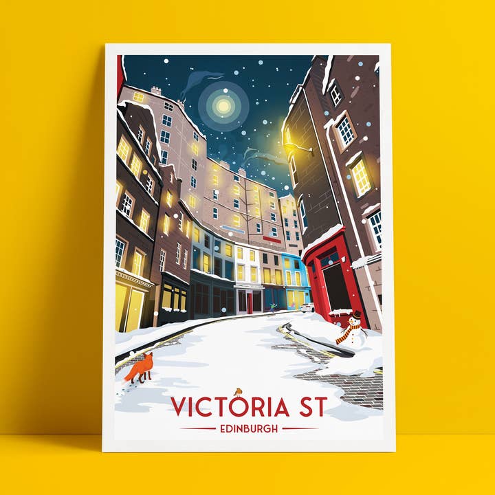 Victoria Street - Winter Scene - Edinburgh Travel Poster for wholesale by Printagonist