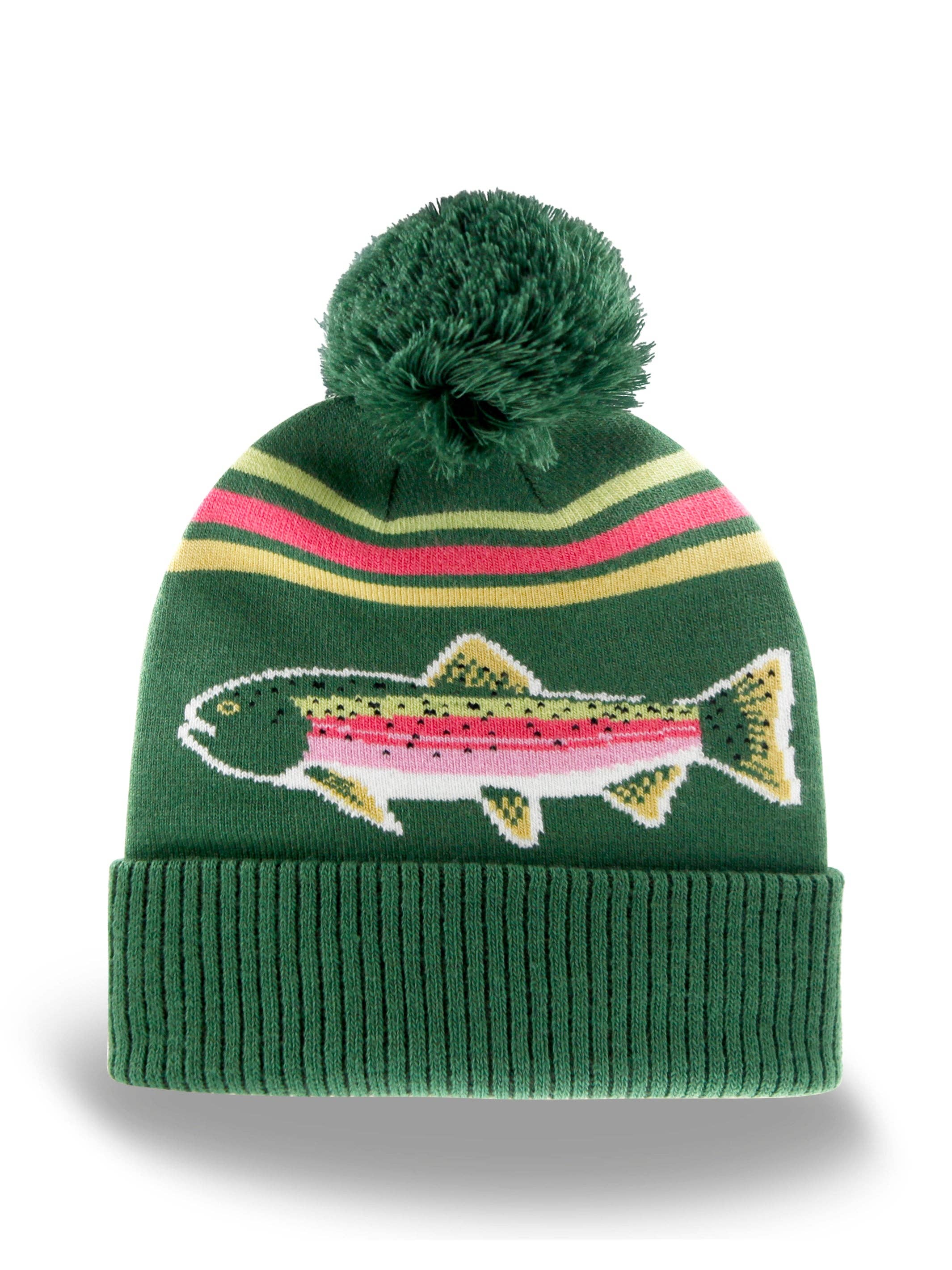 Northern Icons Creations INC – Engroshandel Beanie - Unisex – Regnbueørred Strikket Beanie Vinterhat med Pom Pom Fiskeri Udendørs Hytte Stil1