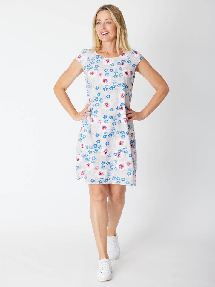 BLAUWE FLEUR JURK MET KATOENPRINT - BLUE FLEUR 27903-S voor groothandel op Faire