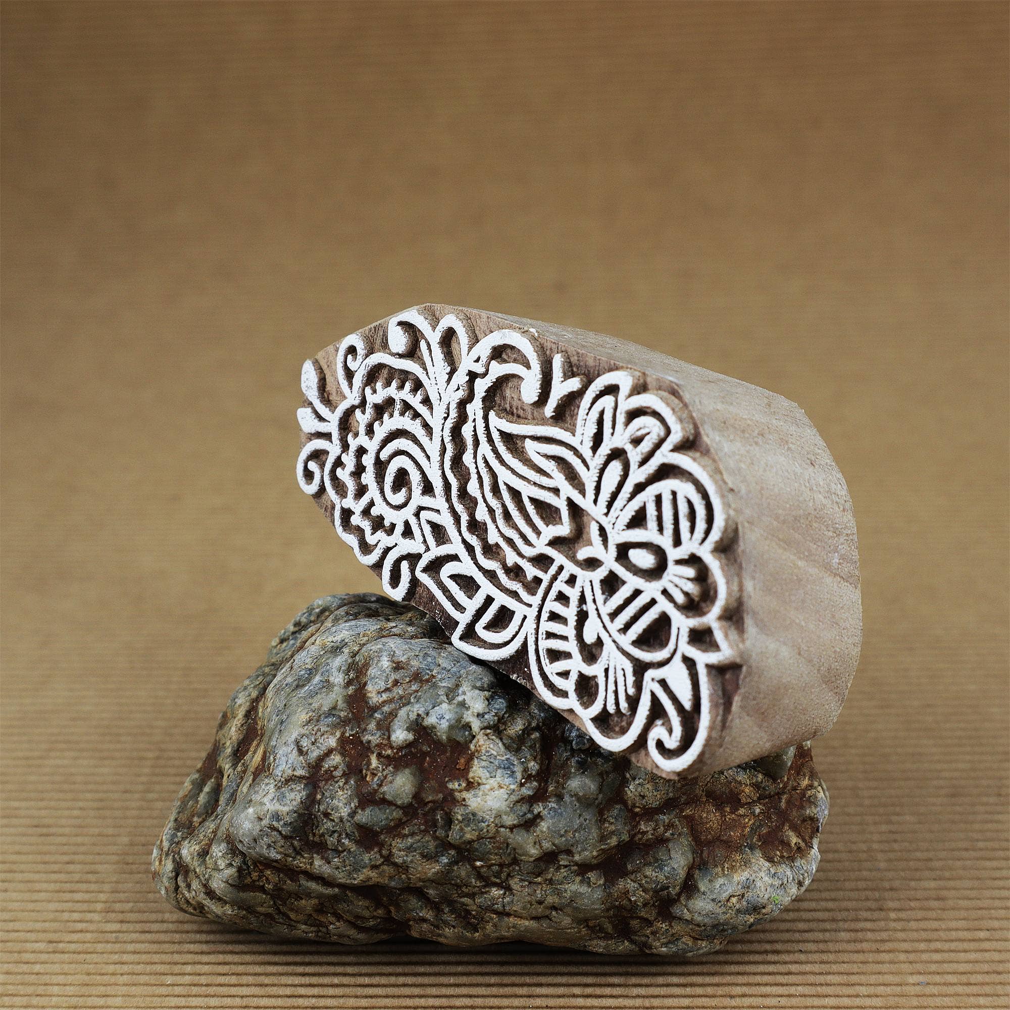 Tribal Trade GmbH - Wholesale Rubber/Decorative Stamp - Stamp Wood Flower Mix 9cm Decoration Floral Wood Stamp3
