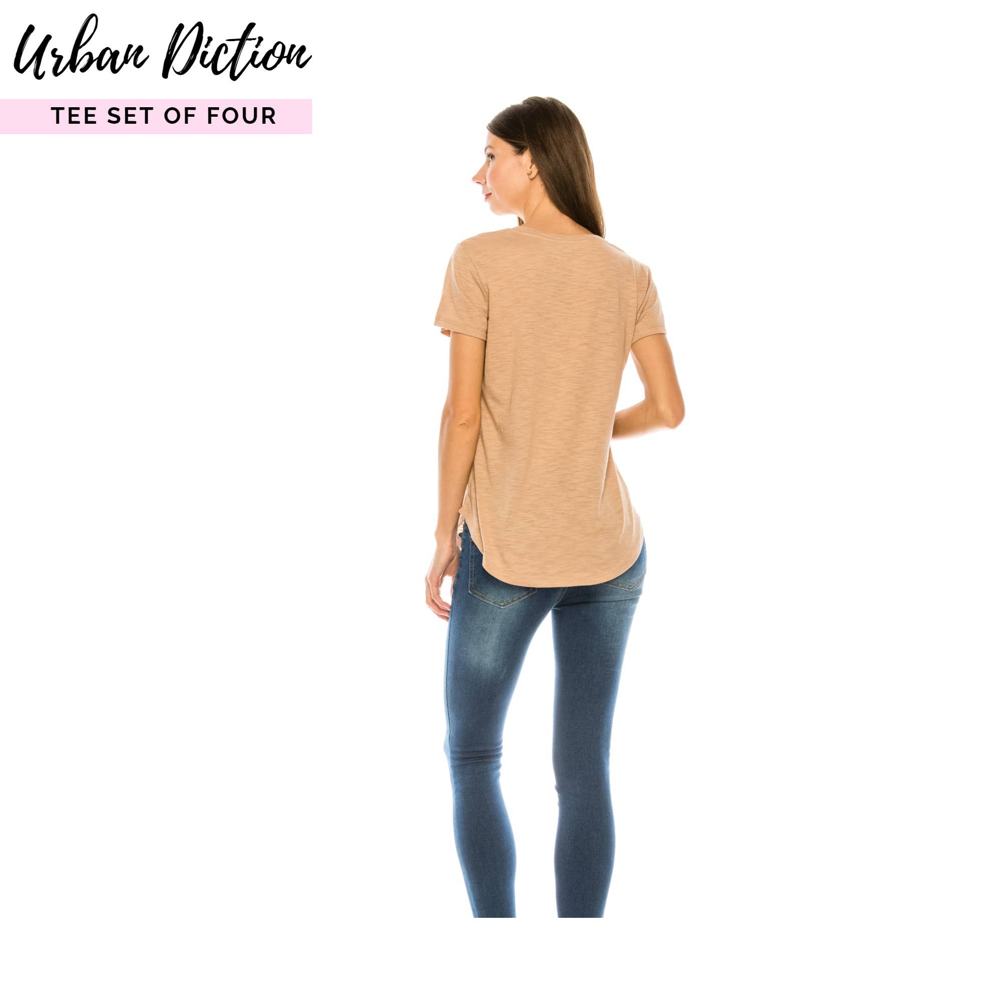 BORDEAUX, ROEST, TAUPE, BRUIN Burgundy & Rust t-shirt met ronde zoom - set van vier voor groothandel op Faire16