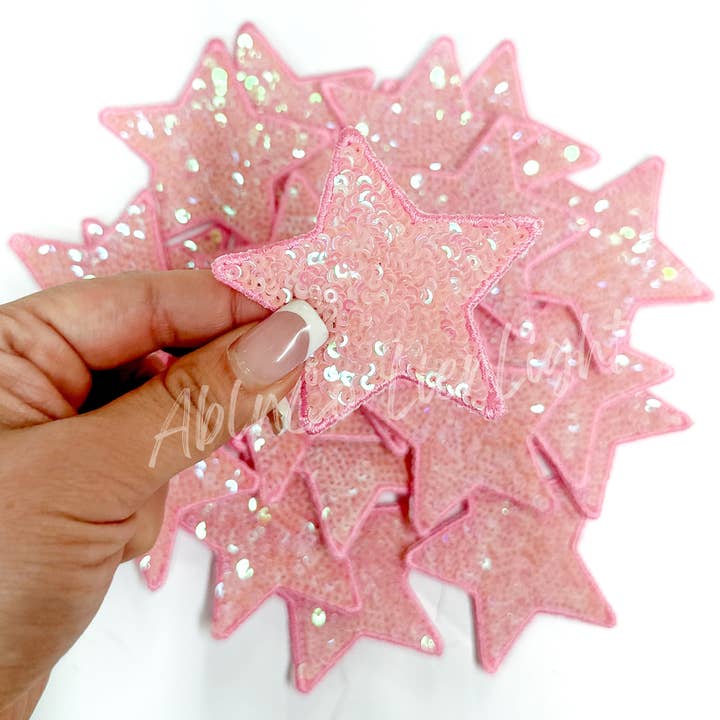 ABLNco - Wholesale Patch - trucker hat patches small pink star sequin patch iron on