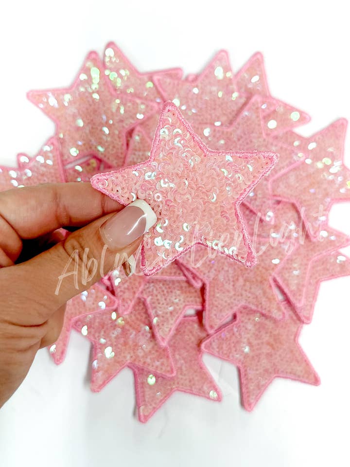 trucker hat patches small pink star sequin patch iron on for wholesale by ABLNco