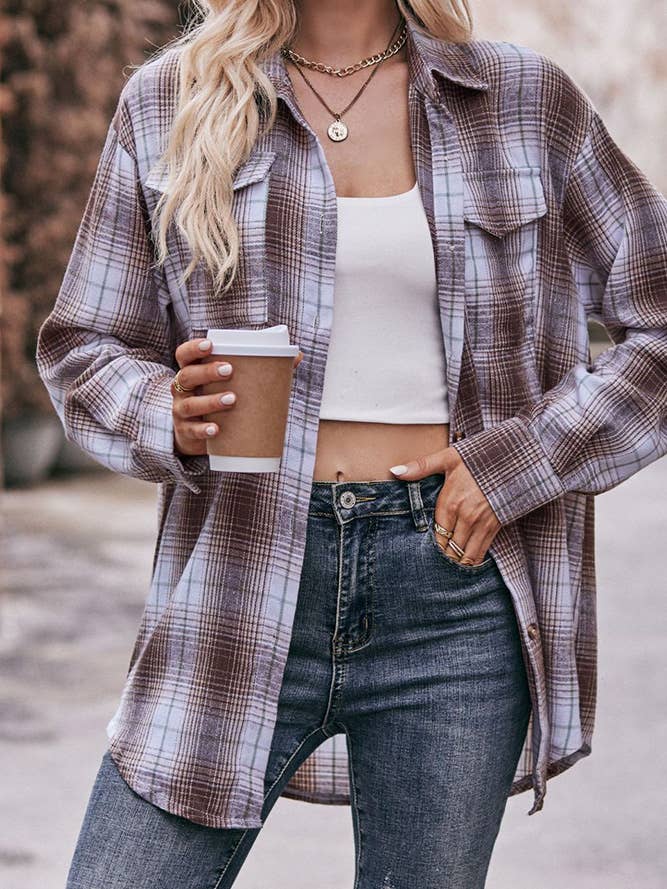 Comely Fashion - Wholesale Button Down Shirt - Women's - Women Plaid Blouse Buttoned Fall Sesaon Shirt CF-MD07420