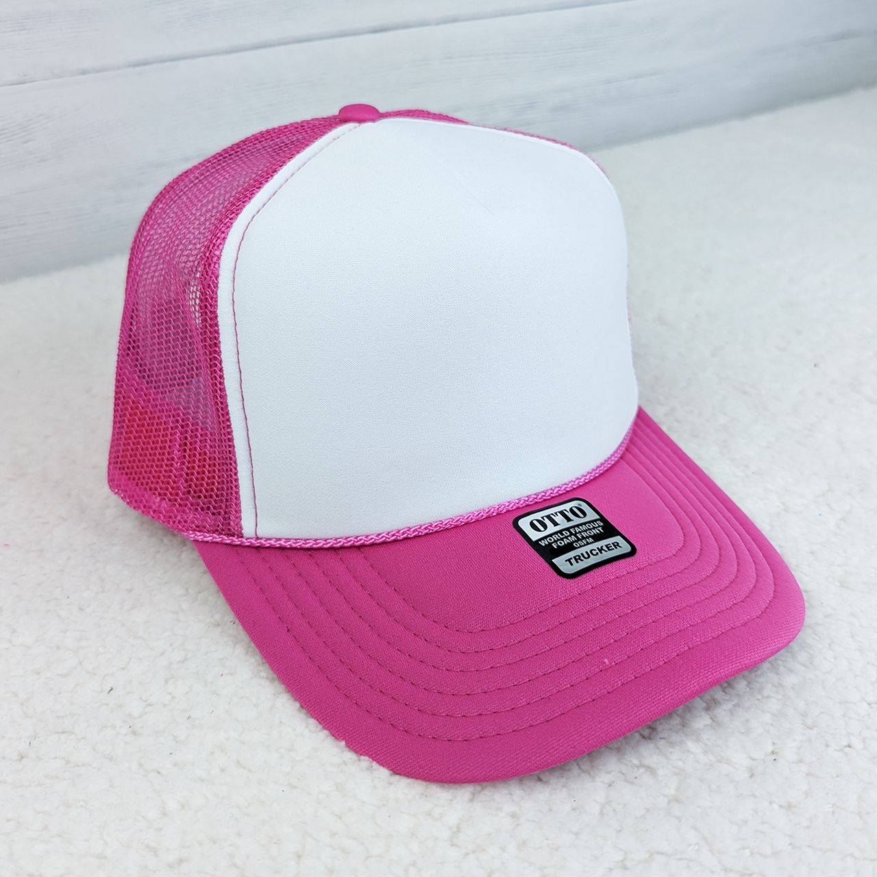 Trendy Transfers - Wholesale Trucker Hat - Unisex - Pink & White Foam Trucker Hat1