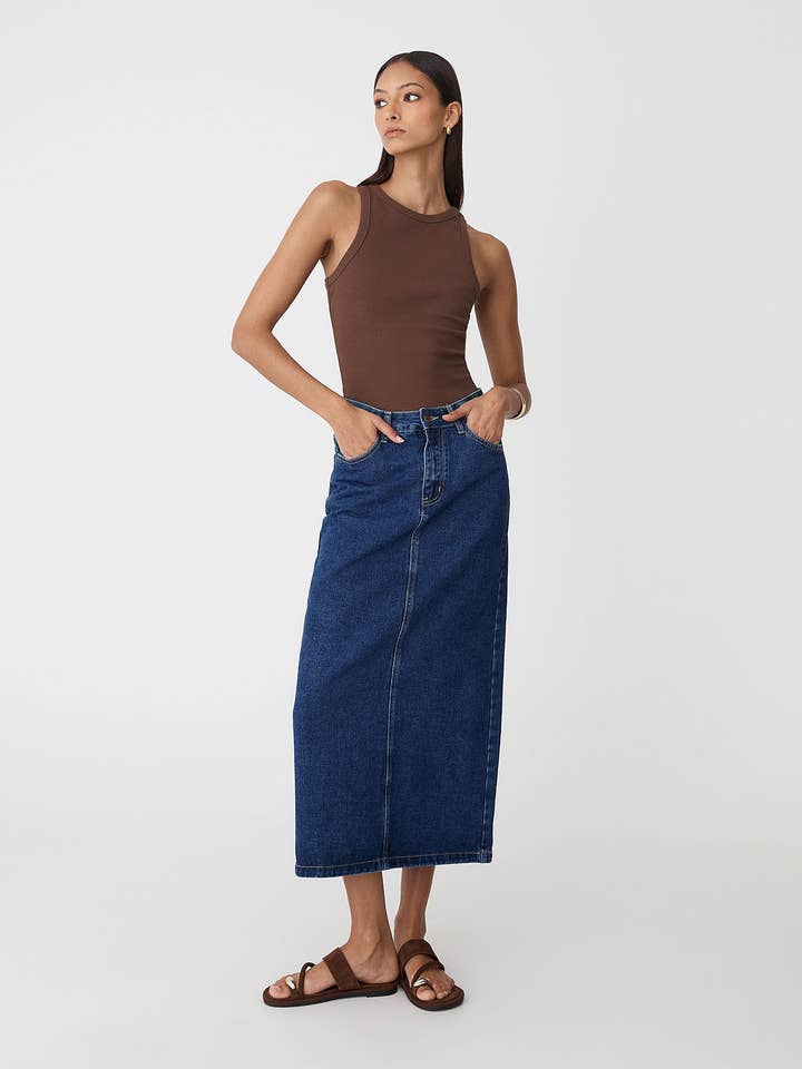 Forcast Women's Bondi Denim Column Skirt for wholesale by Forcast
