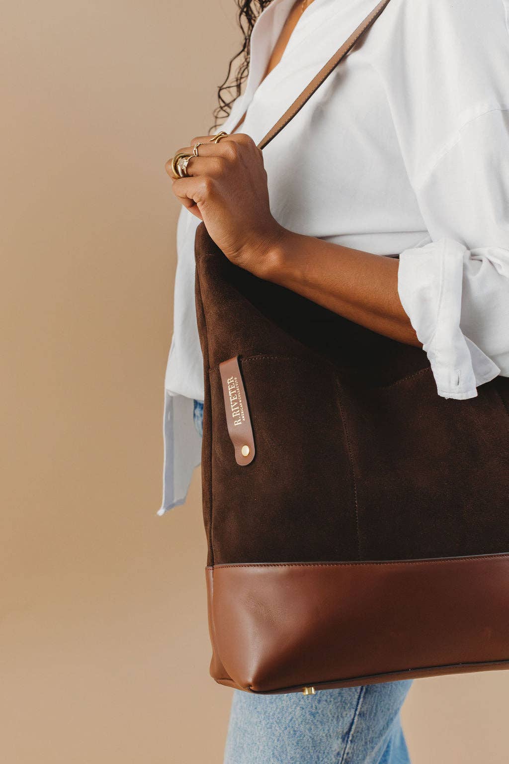 R.Riveter - Wholesale Crossbody Bag - Women's - Doyle | Coffee Suede + Brown5