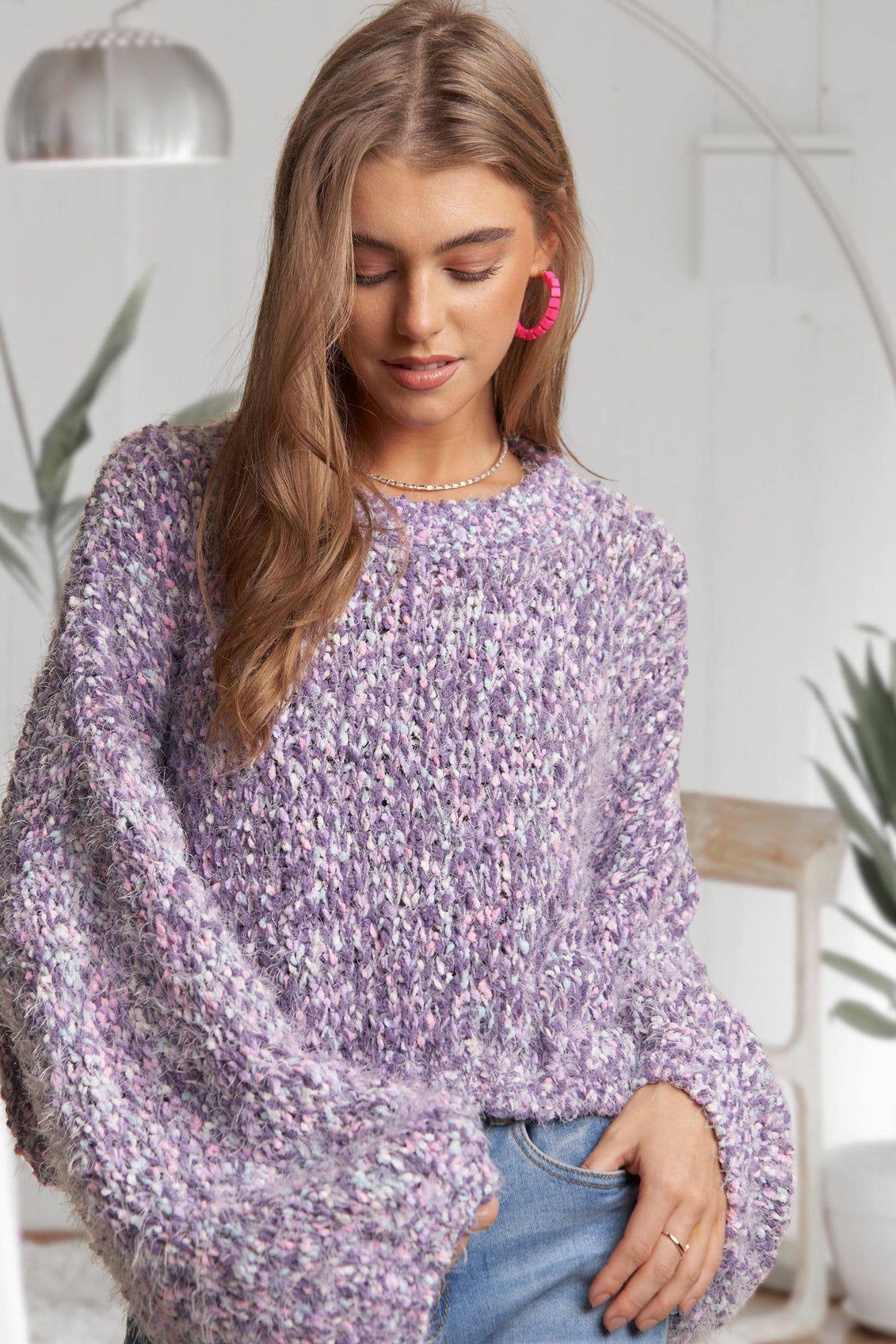 ADORA LA - Wholesale Knit Sweater - Women's - CESW3457-MULTI COLOR POPCORN TEXTURED SWEATER TOP1