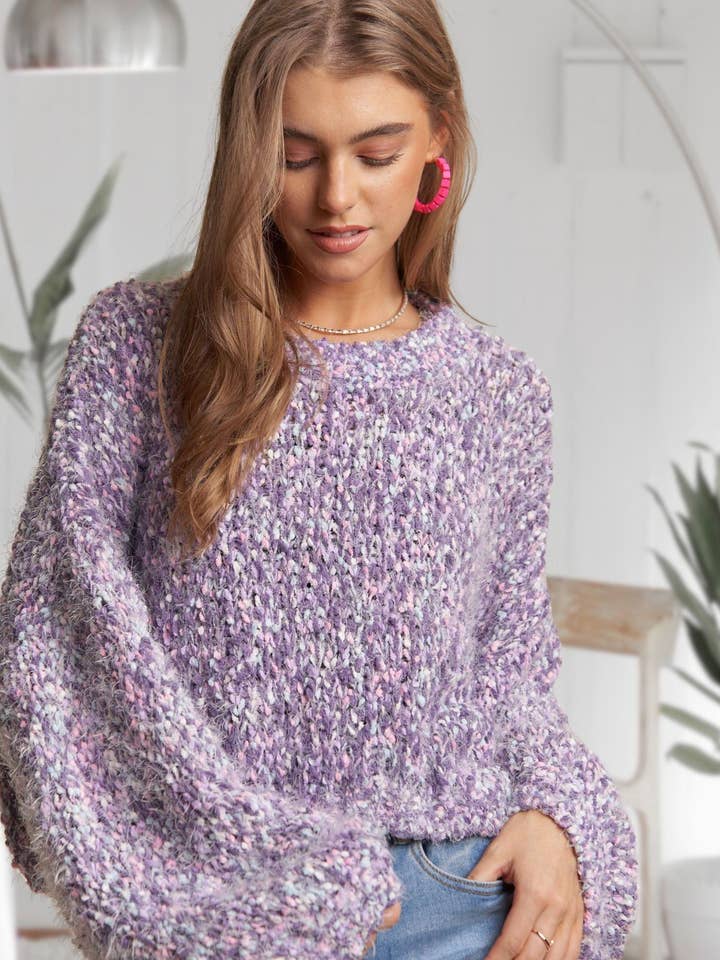 ADORA LA - Wholesale Knit Sweater - Women's - CESW3457-MULTI COLOR POPCORN TEXTURED SWEATER TOP1