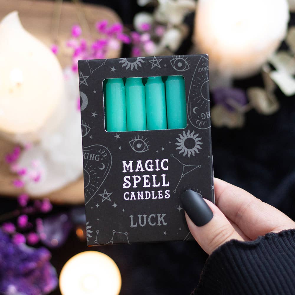 Something Different Wholesale - Wholesale Tapered Candle/Candlestick - Set of 12 Green 'Luck' Magic Spell Candles0