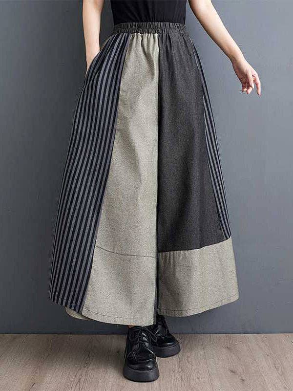GRAY High Waisted Loose Elasticity Pockets Split-Joint Striped Pants Trousers for wholesale on Faire1