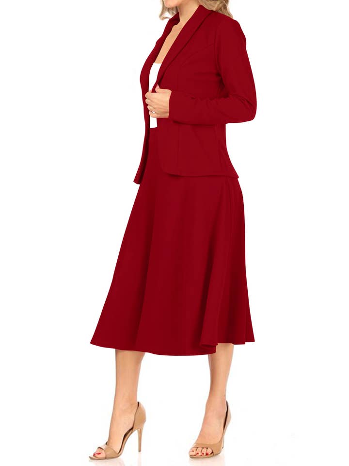 MOA COLLECTION - Wholesale Top & Skirt Set - Women's - Women's Two Piece Casual Blazer Relaxed A-Line Midi Skirt6