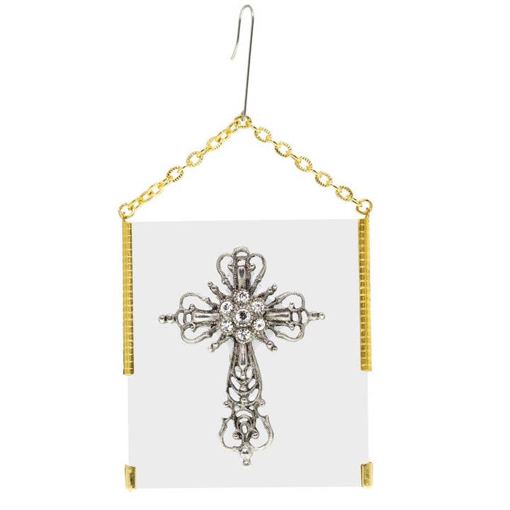 Symbols Of Faith Vintage Style Glass Cross Ornament for wholesale by 1928 Jewelry