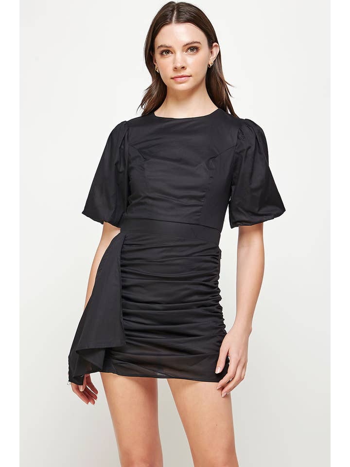 Strut & Bolt - Wholesale Dress - Women's - Ruched Short Puff Sleeve Voile Mini Dress58