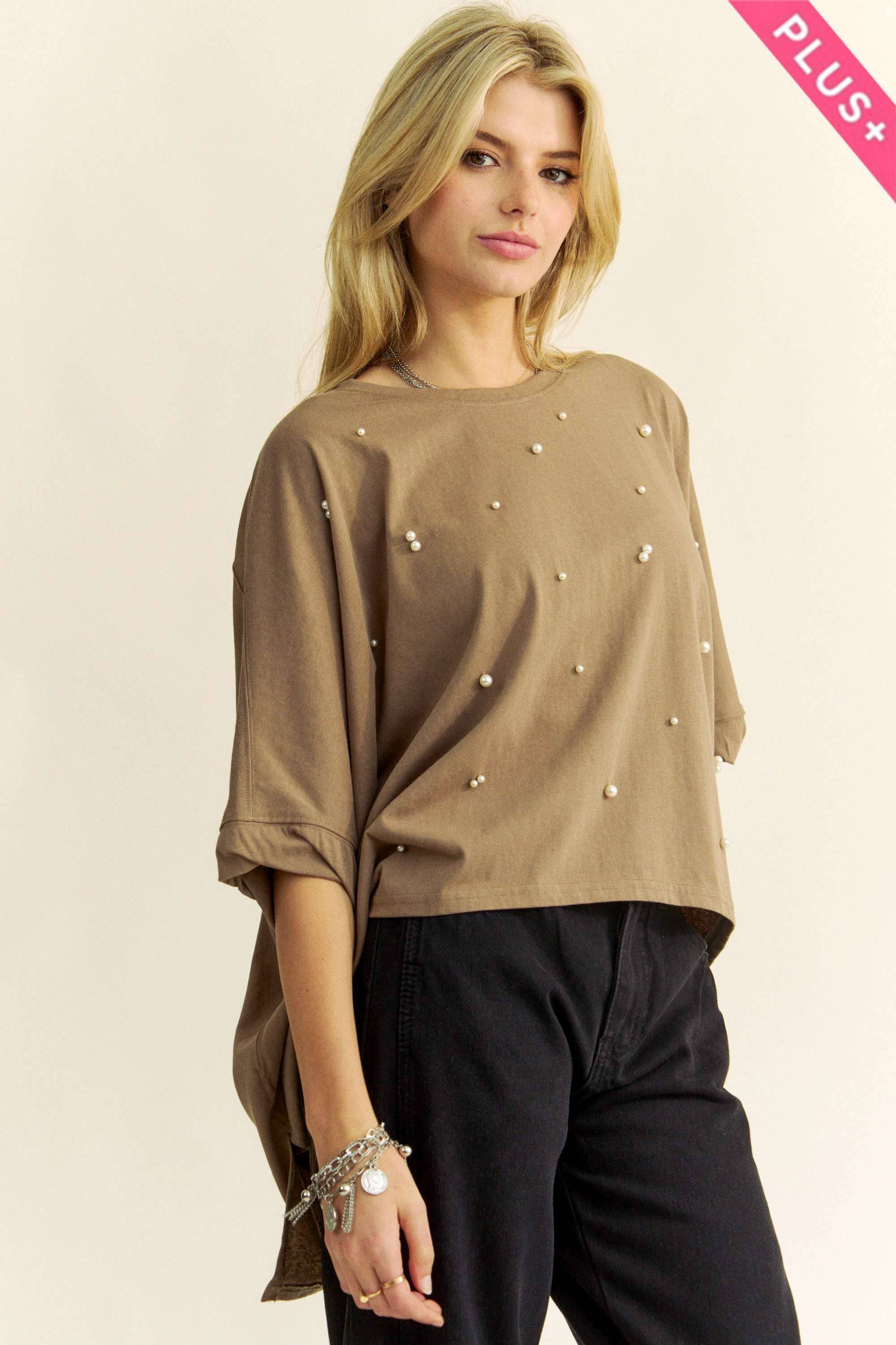 Davi & Dani – Großhandel Tunika – Damen – PLUS PERLENSHIRT MIT LOCKERER PASSFORM UND FLEDERMAUSÄRMELN UND SEITLICHEM SCHLITZ10