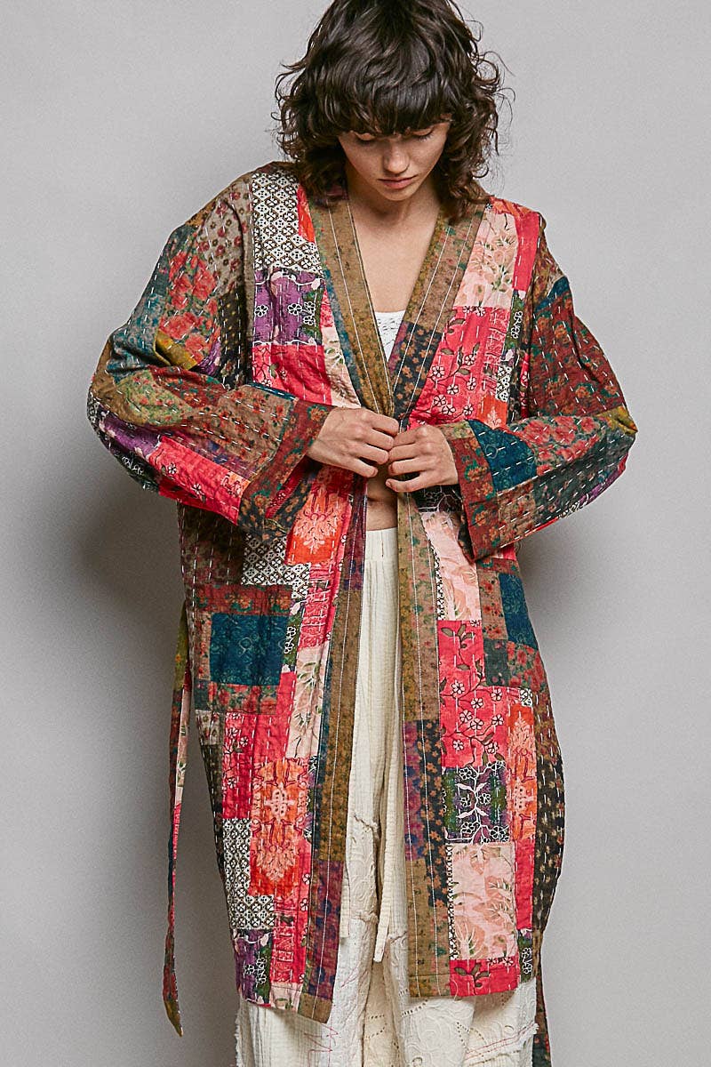 TAUPE PINK MULTI Long Sleeve Padded Kimono Jacket for wholesale on Faire1