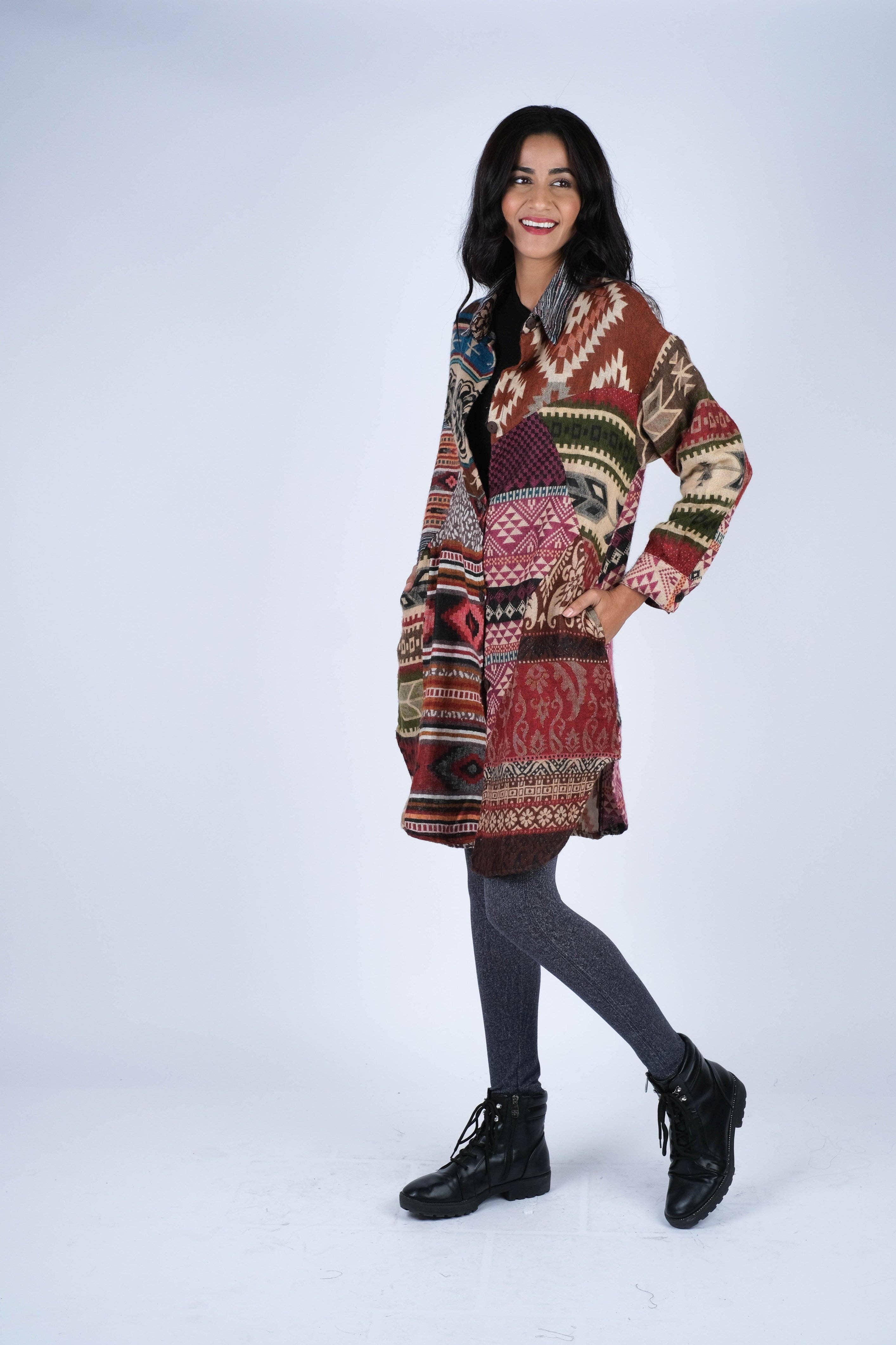 Sacred Threads - Wholesale Coat - Women's - Cozy Patchwork Southwestern Coat