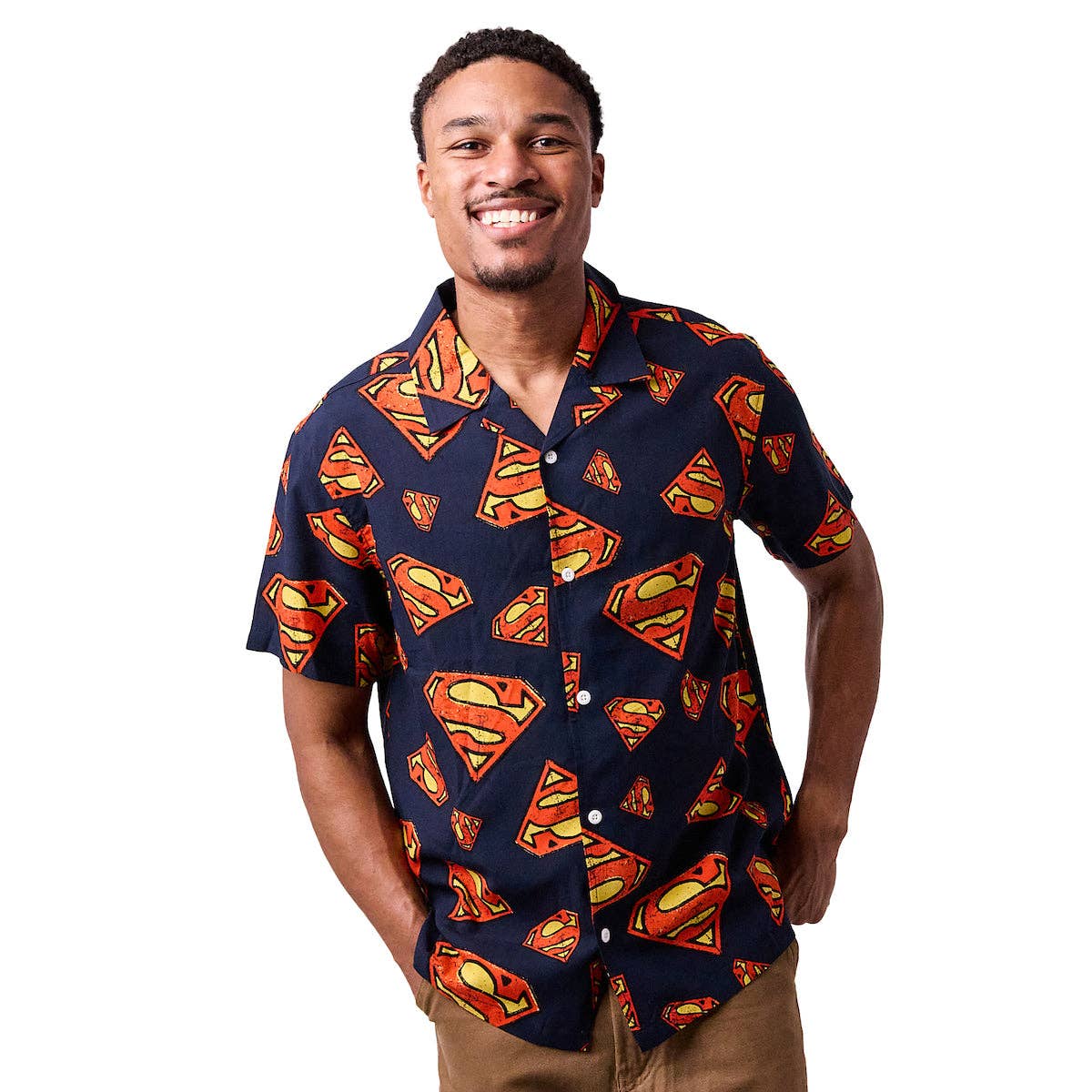 Bioworld Merchandising - Wholesale Button Down Shirt - Men's - Superman S-Shield All-Over Print Men's Collared Button-Up Short Sleeve Shirt2