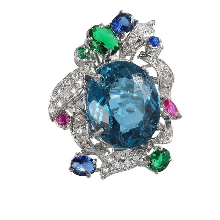 Anello argento 925 con topazio e pietre preziose miste. per la vendita all'ingrosso da parte di Gold Antique