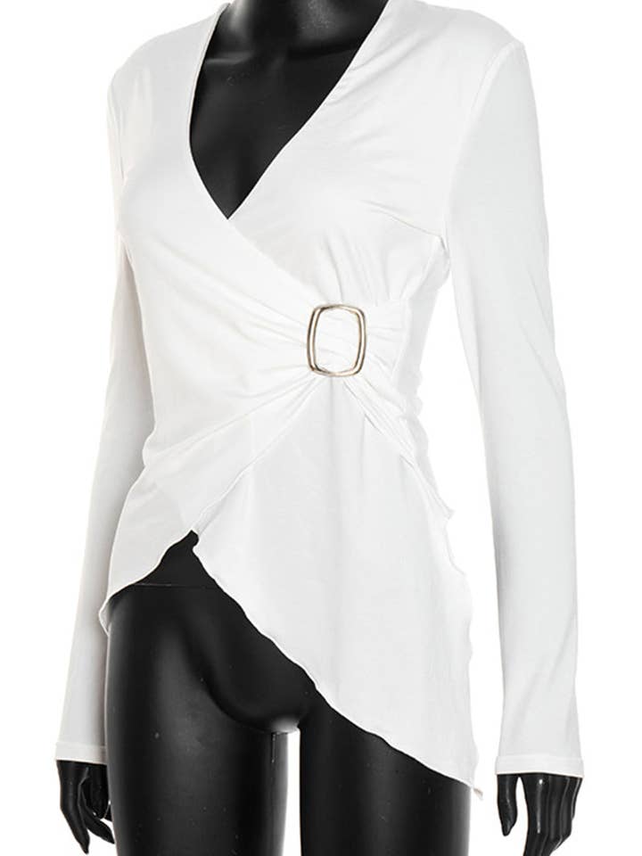 Mccolin - Wholesale Blouse - Women's - Asymmetrical Wrap Long Sleeve Top3