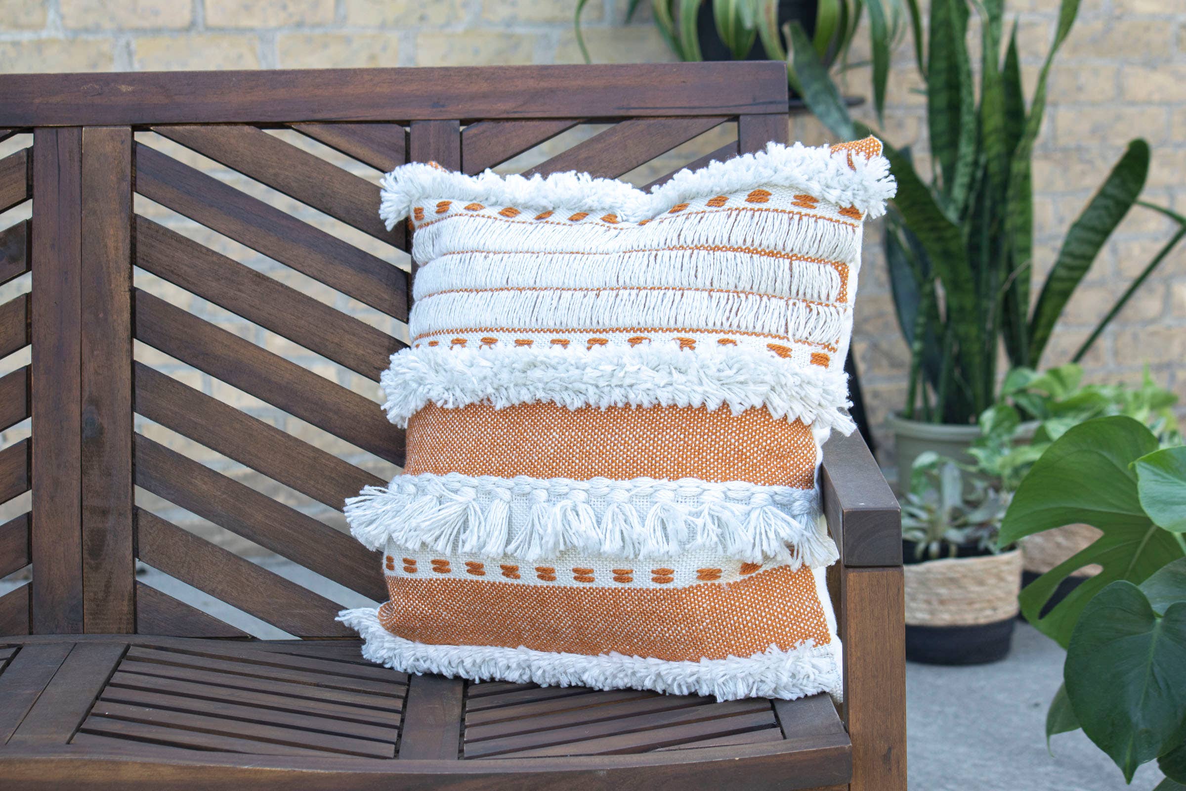 Foreside Home & Garden - Wholesale Throw/Decorative Pillow - SALE - Liza Orange Striped 18x18 Outdoor Filled Pillow Fall