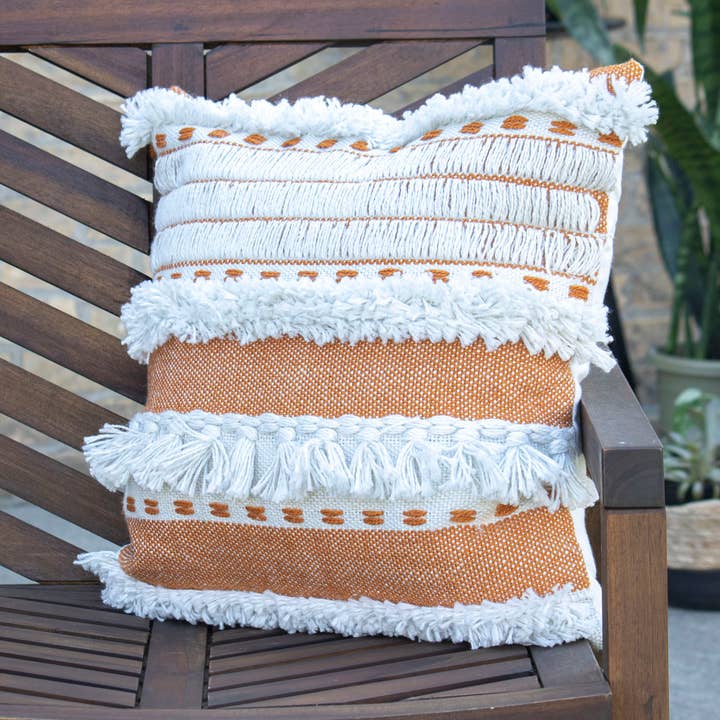 Foreside Home & Garden - Wholesale Throw/Decorative Pillow - SALE - Liza Orange Striped 18x18 Outdoor Filled Pillow Fall0