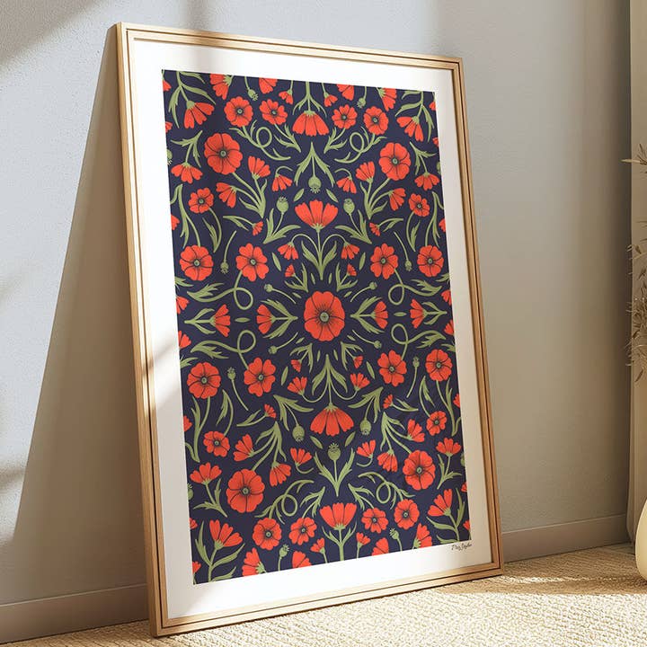 Red Poppies Heritage Floral Art Print for wholesale by Maz Leyden