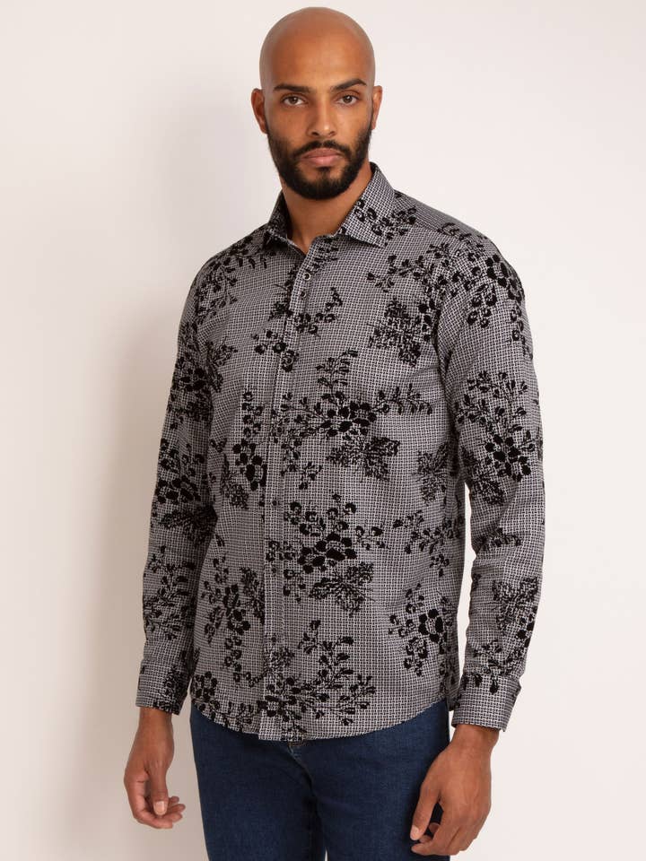 Long Sleeve Rectangle Print Flock Shirt for wholesale by GUIDE LONDON